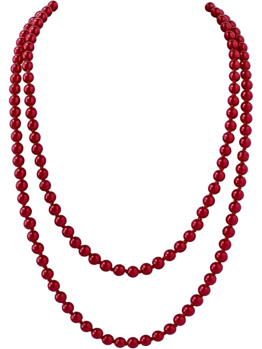 Women's Red Pearl Necklace 59 Inch Long Faux Pearl 1920s Flapper Choker